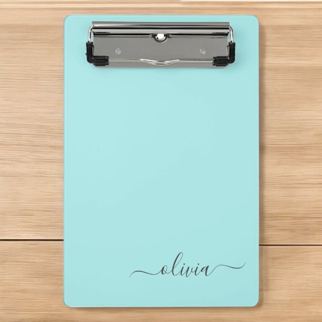 Mini Porte-bloc Aqua Blue Turquoise Moderne Script Girl Monogramme (Créateur téléchargé)