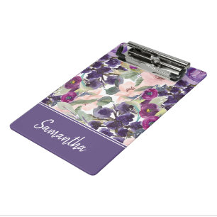 Mini Porte-bloc Aquarelle rose violet violet monogramme floral