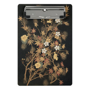 Mini Porte-bloc Art floral automnal noir doré vintage japonais