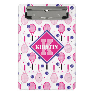 Mini Porte-bloc Avec nom & initiale, raquettes de tennis rose & vi