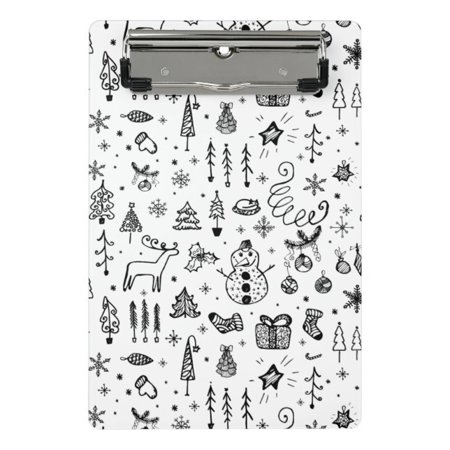 Mini Porte-bloc Black & White Christmas Icons Pattern – Cute  (Devant)