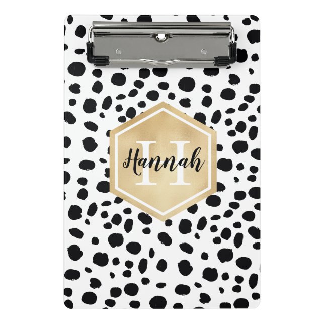 Mini Porte-bloc Black White Spots Motif Gold Monogramme (Devant)