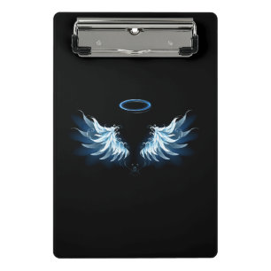 Mini Porte-bloc Blue Glowing Angel Wings on black background