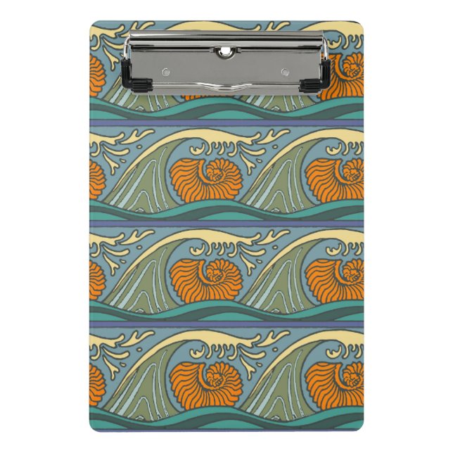Mini Porte-bloc Blue Ocean Waves Nautilus Seashell Motif Nouveau (Devant)