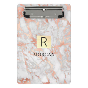 Mini Porte-bloc Boite en or marbre blanc et Rose, nom et monogramm