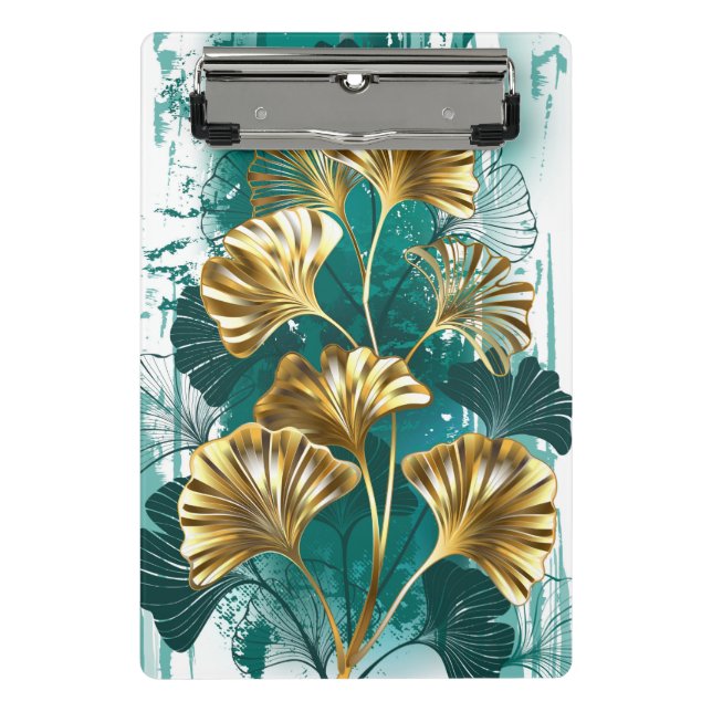 Mini Porte-bloc Branche avec Feuilles d'or Ginko Biloba (Devant)