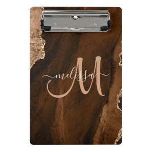 Mini Porte-bloc Brown chic Rose Gold Parties scintillant Agate Per