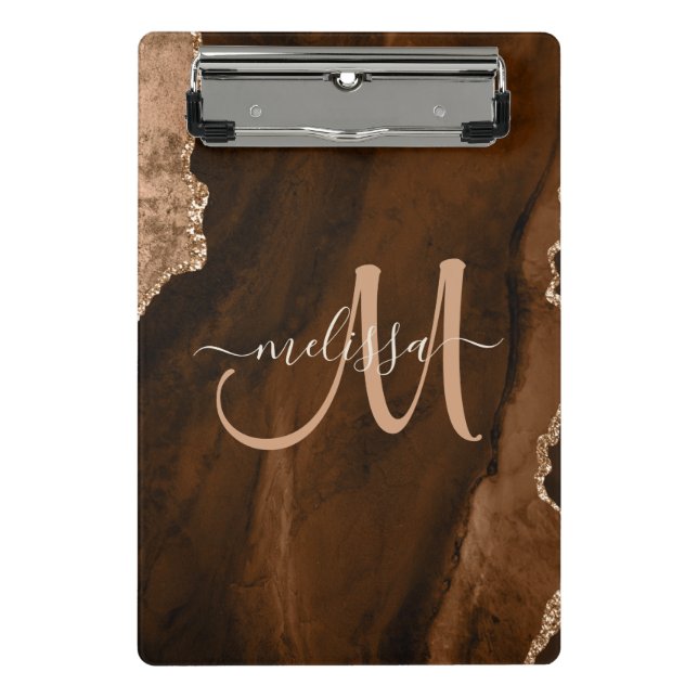 Mini Porte-bloc Brown chic Rose Gold Parties scintillant Agate Per (Devant)