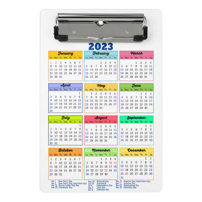 Mini Porte-bloc Calendrier 2023 avec jours fériés Moderne Bleu