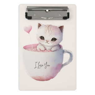 Mini Porte-bloc Chat blanc-rose mignonne dans une tasse de thé (4)