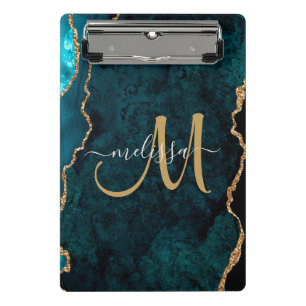 Mini Porte-bloc Chic Turquoise Gold Parties scintillant Agate Pers
