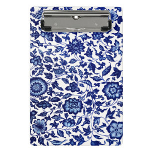Mini Porte-bloc Chinois bleu marine foncé motif floral sur blanc