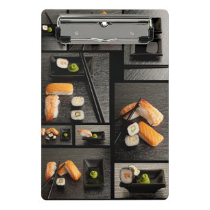 Mini Porte-bloc Collection de sushi sur l'arrière - plan noir