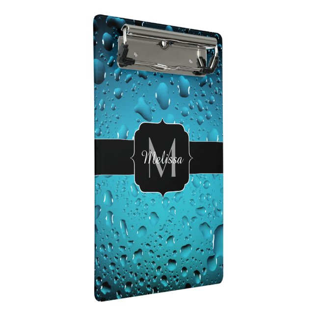 Mini Porte-bloc Cool élégant Bleu gouttes d'eau Monogramme (Incliné)