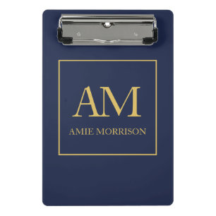 Mini Porte-bloc Couleurs d'or bleu Monogramme Lettres initiales No