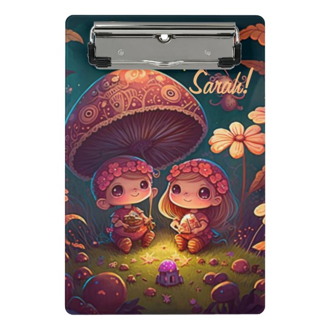 Mini Porte-bloc De beaux elfes mignons jouent sous les champignons (Devant)