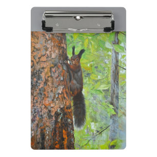 Mini Porte-bloc Écureuil sur pin – Peinture à l'huile réaliste