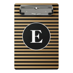 Mini Porte-bloc Élégant Monogramme Rayé Or Noir