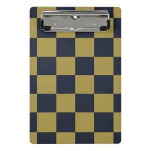 Mini Porte-bloc Elégant or et bleu marine À damiers Motif