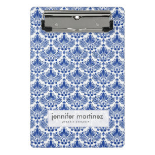 Mini Porte-bloc Elégant Royal Bleu Et Blanc Damas
