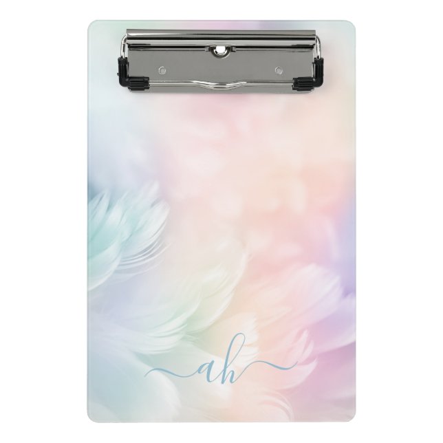 Mini Porte-bloc Élégante fille monogramme Pastel Plume arc-en-ciel (Devant)