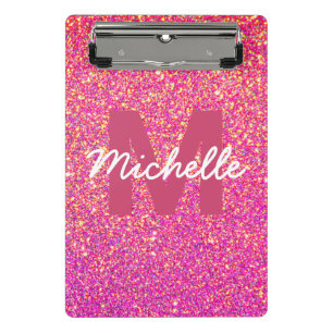 Mini Porte-bloc Fille Coral rose Parties scintillant de script Nom