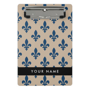 Mini Porte-bloc Fleur de Lis, Bleu Marine sur Beige, Royal, Votre