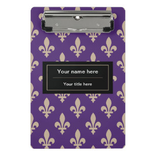 Mini Porte-bloc Fleur de Lis Motif, Français, Royal, Crème, Violet