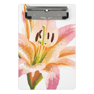 Mini Porte-bloc Fleur de lys rose Peinture florale à l'aquarelle