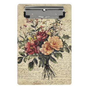 Mini Porte-bloc Fleur rustique et calligraphie - Papier Brown viei