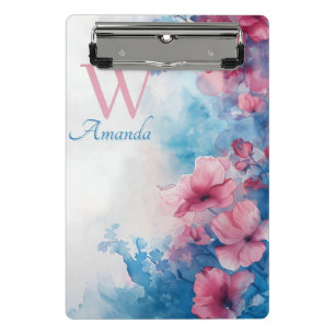 Mini Porte-bloc Fleurs Aquarelle douce en rose et bleu