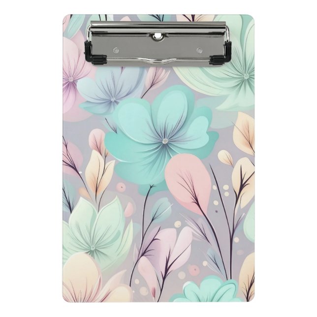 Mini Porte-bloc Fleurs pastel et Feuilles sur Arrière - plan viole (Devant)