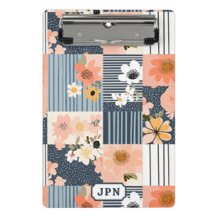 Mini Porte-bloc Fleurs Rétro en Patchwork Rose et Bleu