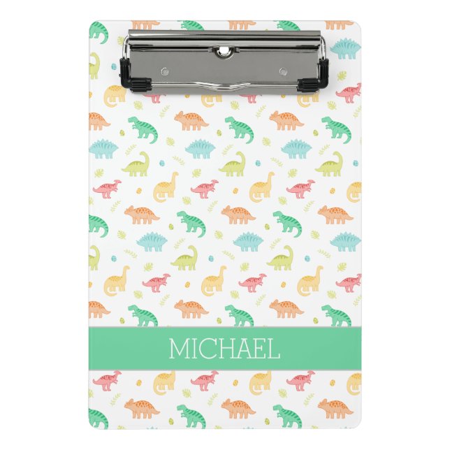 Mini Porte-bloc Green Blue Dinosaur Motif Nom personnalisé (Devant)