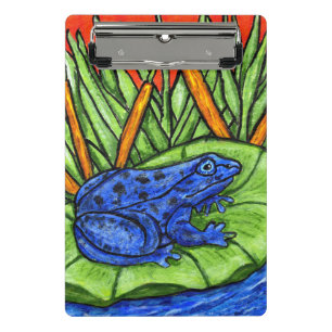 Mini Porte-bloc Grenouille brillante bleue tachetée sur Lily Pad h