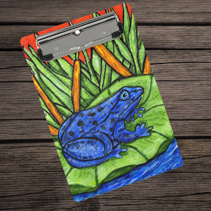 Mini Porte-bloc Grenouille tachetée de bleu brillant sur nénuphar