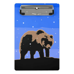 Mini Porte-bloc Grizzly Bear en hiver - Art original de la faune