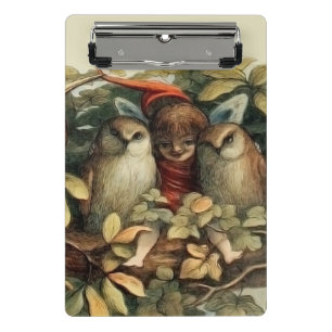Mini Porte-bloc Illustration de la nature des hiboux et des fées e