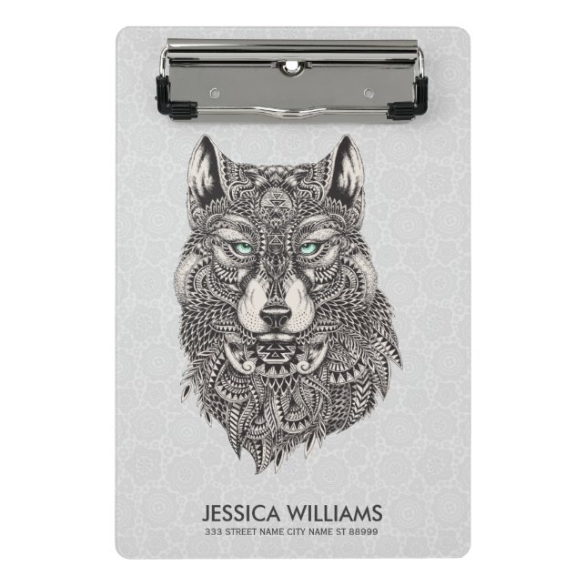 Mini Porte-bloc Illustration Green Eyed Ornate Wolf (Devant)
