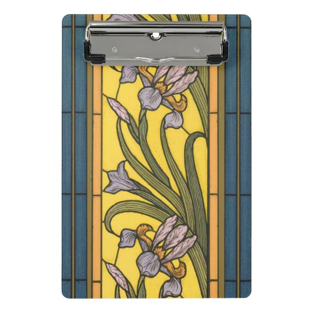 Mini Porte-bloc Iris Fleur Art Nouveau Vitrail Bleu Or (Devant)