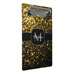 Mini Porte-bloc Jaune or foncé faux paillettes scintillantes Monog