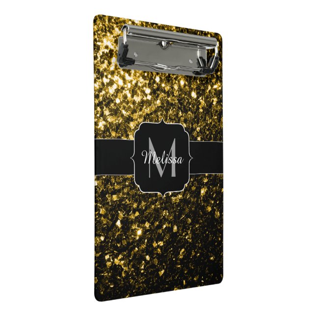 Mini Porte-bloc Jaune or foncé faux paillettes scintillantes Monog (Incliné)