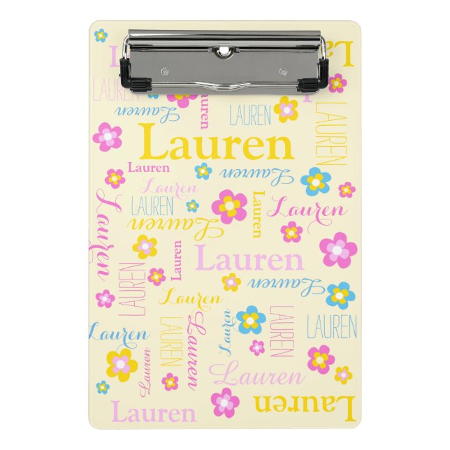 Mini Porte-bloc Jaune rose bleu filles nom Fleur Lauren (Devant)