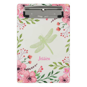 Mini Porte-bloc Jolie Fleurs roses peintes avec libellule verte