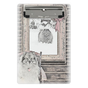Mini Porte-bloc Keeshond Noël hiver fenêtre Peinture Chien Art