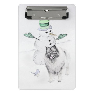 Mini Porte-bloc Keeshond Noël Snowman Peinture Chien Art