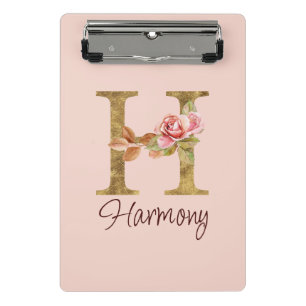 Mini Porte-bloc Lettre de nom personnalisée H Rose blush doré Rose