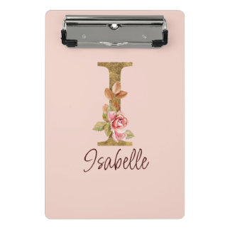 Mini Porte-bloc Lettre de nom personnalisée I Roses roses blush en