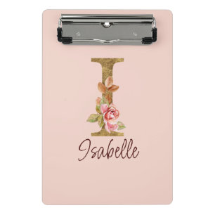 Mini Porte-bloc Lettre de nom personnalisée I Roses roses blush fe