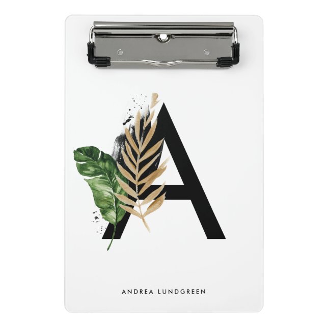 Mini Porte-bloc LETTRE Feuille Tropicale Faux Gold Foil A Monogram (Devant)